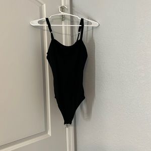 Black cami Bodysuit tank with snaps and adjustable straps size small fits xs too